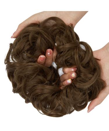 Messy Bun Hair Piece Scrunchies Extension Curly Wavy Updo Hairpieces Synthetic Chignon Ponytail Hair Accessories for Women Girls (Light Chestnut Brown) 1 PCS 3# Light Chestnut Brown