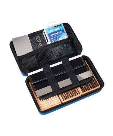 XCMAN ski and snowboard wax and tuning kit with a wax brush bag for travel and storage (rigid box with vocal tools) Blue Box