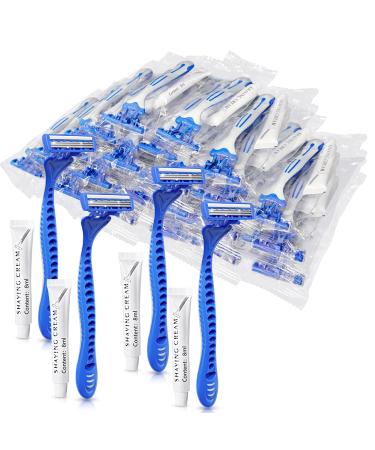 (200 Pack) Kheoxusa 3 Blade Disposable Razor Three Blade Disposable Razors Triple Blade Disposable Razors Disposable Razors Individually Wrapped Disposable Razors for Hotel Airbnb Homeless-Grey Blue 1 Count (Pack of 200)