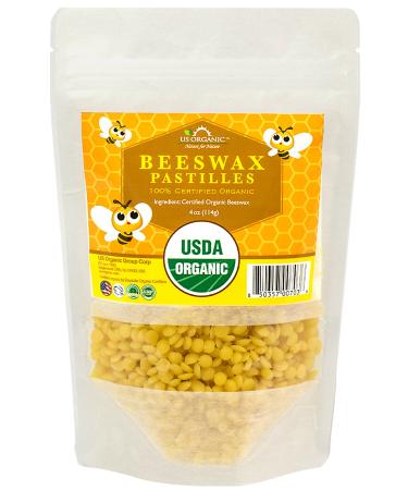 US Organic Beeswax 100% Pure Yellow Pastilles, USDA Certified, for DIY Candle, Lip Balm, Body Cream, Lotion, Deodorant, Crayon, and Many More uses. 4 oz (Small) 4 Ounce (Small) Yellow
