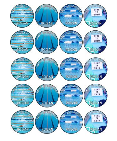 edible 20 x Swimming theme cupcake toppers UNCUT BIRTHDAY/ (wafer card)