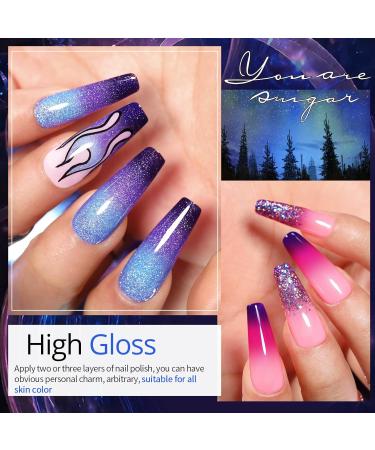 UR SUGAR Color Changing Gel Nail Polish Set - 6 Pcs Glitter Purple Thermal Magnetic Effect Kit - Soak Off Gel Nail Gift Box - Buy Online on SooperMarket.com
