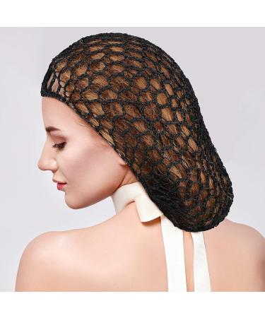 3-Piece Black Mesh Hair Net Set - Rayon Crochet Hair Nets, Knit Snood Hat, Crocheted Sleep Cap - Buy Online on SooperMarket.com