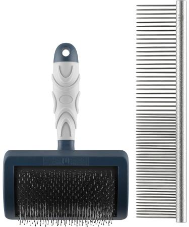 Mikki Puppy Stainless Steel Comb & Slicker Brush Set for Doodles & Cockapoos - Blue/Grey Small Grooming Kit - Buy Online on SooperMarket.com