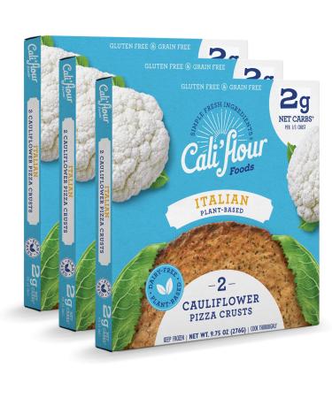 Cali'flour Foods Plant-Based Pizza Crust (Italian, 3 Boxes, 6 Crusts) - Keto Friendly | Low Carb, Gluten and Grain Free | Fresh Cauliflower Base Italian 9.75 Ounce (Pack of 3)