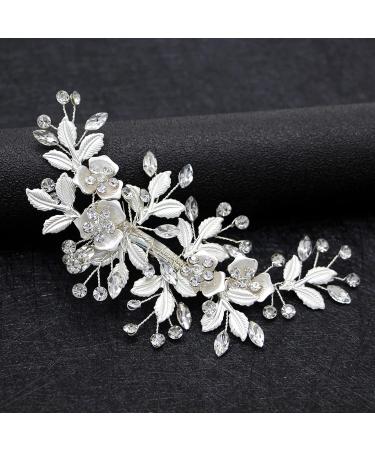 Wedding Hair Clip Rhinestone Bridal Hair Accessories Flower Hair Clip for Bride Bridesmaid Silver Handmade Flower Hair Pins Head Pieces for Women and Girls Hair Piece (Sliver) - Buy Online on SooperMarket.com