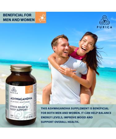 PURICA Ashwagandha with Sensoril - Natural and Organic Stress Relief Supplement Ideal for Men and Women 120 Vegan Capsules - Buy Online on SooperMarket.com