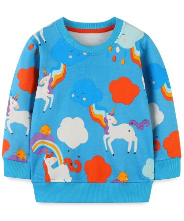 Girls Sweatshirt for Kids Cotton Top Casual Jumper Girl T Shirt Toddler Clothes Long Sleeve Pullover Age 1-12 Years 4-5 Years Unicorn 05