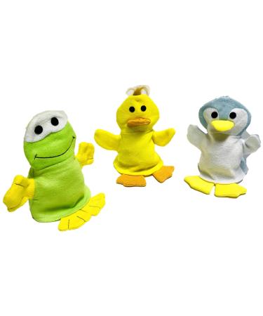 Washing glove 3-er set made of duck penguin frog i washcloth and hand puppet with animal motifs i happy bathing fun for babies and children from 0 years i incl. Minis gift I children