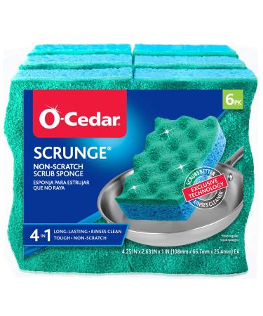 O-Cedar Scrunge Multi-Use (Pack of 6) Non-Scratch, Odor-Resistant All-Purpose Scrubbing Sponge Safely Cleans All Hard Surfaces in Kitchen and Bathroom, 6 Count (Pack of 1), Blue