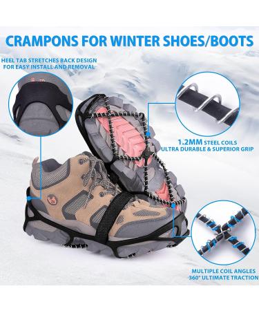 Sfee Ice Cleats - Anti-Slip Snow Grips Crampons for Shoes/Boots | Portable Traction for Walking, Climbing, Hiking, Fishing | Outdoor Running Gear with 2 Velcro Straps - Black (Large) - Buy Online on SooperMarket.com