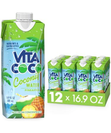 Vita Coco Coconut Water Naturally Hydrating Electrolyte Drink Smart Alternative to Coffee Soda and Sports Drinks Gluten Free, Pineapple, 16.9 Fl Oz (Pack of 12), 202.8 Fl Oz