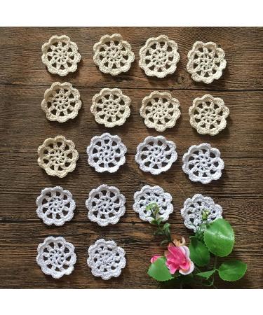 MINDPLUS 2 Inch Small Crocheted Lace Cotton Flowers Doilies Set of 18 in White and Beige - Buy Online on SooperMarket.com
