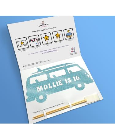 Cakeshop Cake Decoration Pack | Surfing Campervan Theme Premium Double Sided Glitter Card Cake Topper & 25g Party Pack of Cake Sugar Sprinkles | Custom Name & Age Cake Decoration (Baby Blue) Non-Prime Glitter Card: Baby Blue - Buy Online on SooperMarket.com