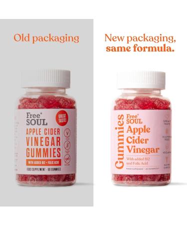 Apple Cider Vinegar Gummies 1000mg with Vitamin B12 & Folic Acid | 60 High Strength ACV Capsules | Enhanced with Pomegranate & Beetroot | Vegan Friendly | Free Soul - Buy Online on SooperMarket.com