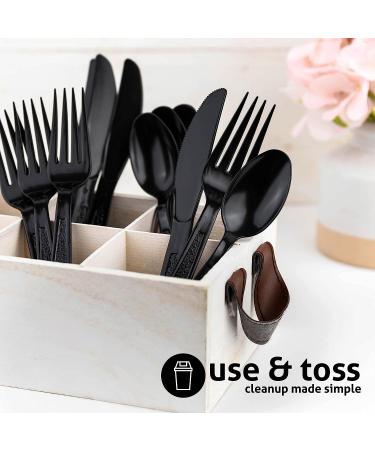 400 Piece Heavy Weight Plastic Silverware Set - Black Disposable Cutlery Combo (200 Forks, 100 Knives, 100 Spoons) - Ideal for Parties and Events - Buy Online on SooperMarket.com