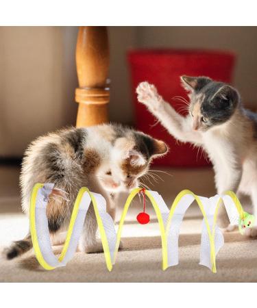 2pcs Cat Coil Toy Set - Foldable 65cm Kitten Play Tunnel with Plush Ball & Feather Stick - Multicolor Spiral Cat Toy Tunnel - Buy Online on SooperMarket.com