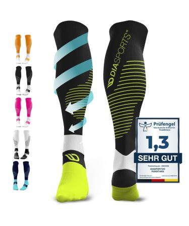 Diasports runstars compression socks for sports running marathon and triathlon |Runstars Premium compression socks with even compression and reinforced heel for women and men black M