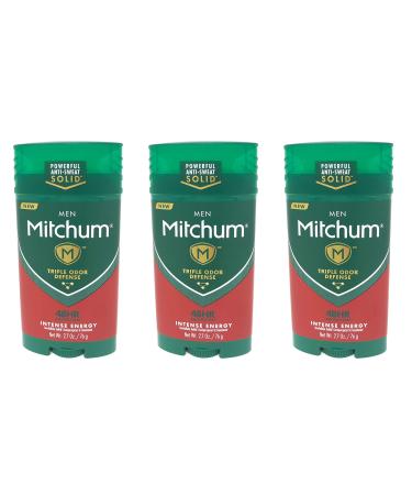 Mitchum Antiperspirant & Deodorant For Men Invisible Solid Intense Energy 2.7 oz (Pack of 3)