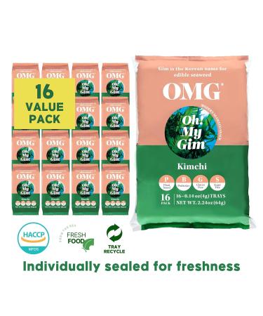 Koreafood OMG OH My Gim Seaweed Snacks - Vegan Sea Salt & Green Tea 16 Pack | Dried Nori & Algae Chips | Authentic Korean Food - Buy Online on SooperMarket.com
