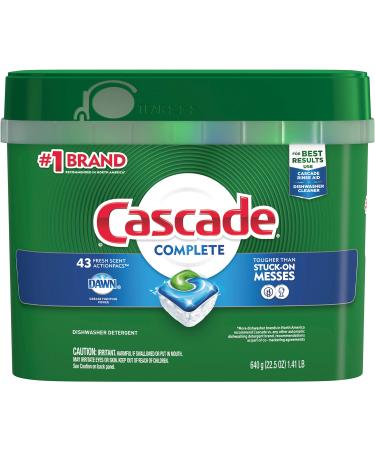 Cascade Complete Dishwasher Pods, Actionpacs Dishwasher Detergent, Fresh Scent with Dawn Power, 43 Count Fresh Scent 43 Count (Pack of 1)