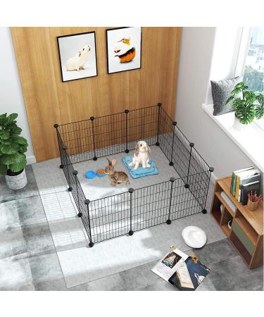 C&AHOME 12 PCS Pet Playpen for Guinea Pigs, Puppy - Portable Indoor Exercise Cage Fence for Small Animals - DIY Metal Yard Fence - Black - Buy Online on SooperMarket.com