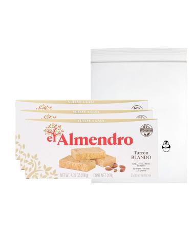 El Almendro Soft Turron Bundle - Creamy Almond Turron Gluten Free Turron Blando con Almendras Turron Tendre Amandes Calidad Suprema W/ Premium Penguin Quick Storage Pouch (3 Pack Soft Turron)