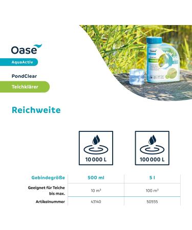 OASE 43140 Aquaactiv Pondclear 500 ml - Immediate Pond Care for Floating Algae | Effective Against Non-Filterable Contaminants | Koi & Swimming Ponds - Buy Online on SooperMarket.com