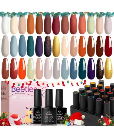 Beetles 23Pcs Gel Nail Polish Kit Fall Colors with Base Top Coat Winter Red Gray Golden Soak off Gift for Girls Women Christmas Nail Art B-Reason and Romance 23