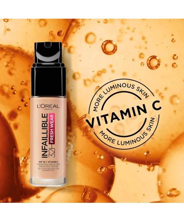 L'Oreal Paris Infallible 32H Fresh Wear Foundation 355 Sienna 30ml - Full-Coverage Longwear with Vitamin C & SPF 25 - Buy Online on SooperMarket.com