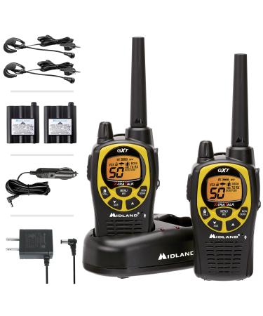 Midland 50 Channel Waterproof GMRS Two-Way Radio - Long Range Walkie Talkie with 142 Privacy Codes, SOS Siren, and NOAA Weather Alerts and Weather Scan (Black/Yellow, Pair Pack) Pair Pack - Black/Yellow