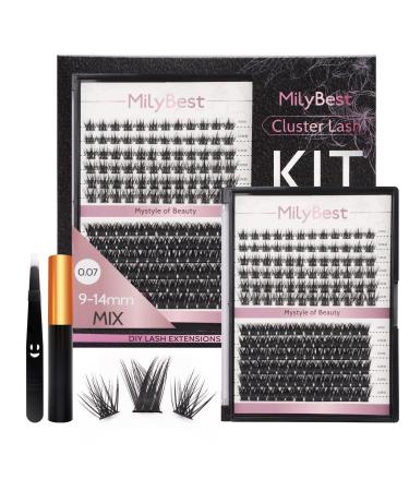 MilyBest DIY Lash Extension Kit 156Pcs Lash Clusters Individual Lash Extensions at Home  Easy Wear Reusable Soft False Eyelashes Natural Look Faux Mink Cluster Lashes (MIX-10-16mm) 156 Piece Assortment Mix Style|156Pcs