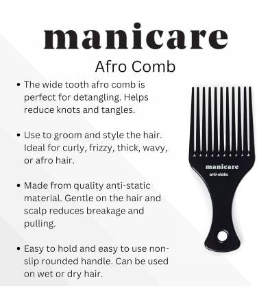 Manicare Afro Comb - Professional Hairdressing Tool for Curly, Wavy, Frizzy Hair - Wide Tooth, Anti-Static, Reduces Breakage, Gentle on Hair and Scalp - Buy Online on SooperMarket.com