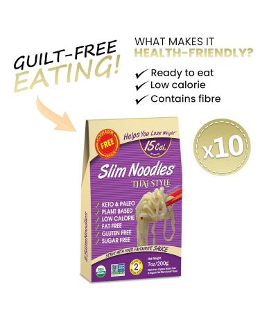 Keto Organic Thai Style Noodles - Zero Carb Sugar & Gluten Free Shirataki Noodle Plant Base Vegan Diet Made of Konjac Flour & Oat Fiber | Healthy Instant Meal Ready to Eat (200g) Pack of 10 7 Ounce (Pack of 10) - Buy Online on SooperMarket.com