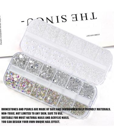 Nail Rhinestones and Pearls 2 Boxes 3D Nail Charms Flat Back Clear AB Crystal Nail Art Rhinestones Gems White Nail Pearls for Nail Art Decoration DIY Crafts (G) - Buy Online on SooperMarket.com