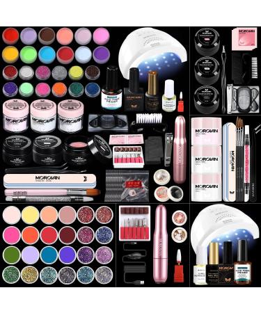 Morovan Acrylic Nail Kit with Drill- Professional Nails Kit Acrylic Set with UV Lamp Everything for Beginners Acrylic Powder with Glitter Powders Acrylic Nail Supplies Diy Nail Art Design