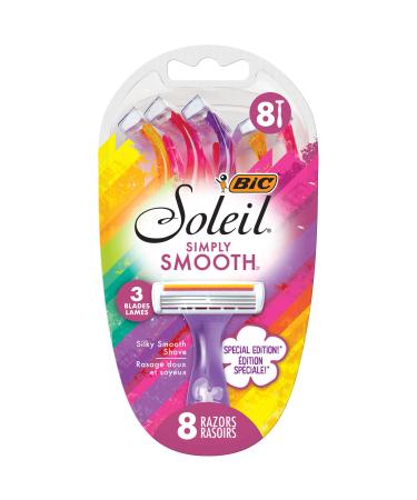 BIC Soliel Simply Smooth Special Edition Disposable Razors for Women, Sensitive Skin Razor with Vitamin E Lubricating Strip and 3 Blades, 8 Piece Razor Set