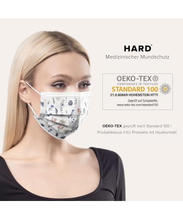 HARD 100 Piece Disposable Face Masks | Made in Germany | CE Certified | Triple Layer Filtration | Floral Design | Elastic Earloops | Adults | 17.5cm x 9.5cm - Buy Online on SooperMarket.com