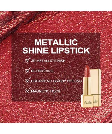 Oulac Metallic Red Orange Lipstick - Smudge Proof Glitter Lip Color Blood Orange - Vegan Formula - 4.3g/0.15oz - Buy Online on SooperMarket.com