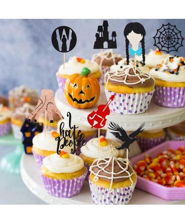 Arthsdite 24Pcs Horror Wednesday Addams Cupcake Toppers Thing Hand Black Eagle I Hate People Cobweb Castle Girl Addams Family Cupcake Picks for Fantasy Wednesday Birthday Party Cake Decorations - Buy Online on SooperMarket.com