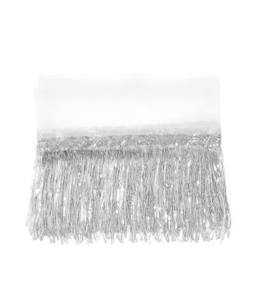 WELROG Sewing Fringe Trim 5 Yards - Sequins Lace Tassel Fringe Trim for DIY Dress Sewing Crafts Costumes Decoration Silver 5 yard