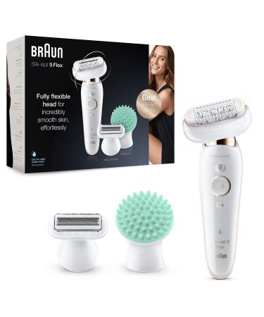 Braun Silk- pil 9 Flex Epilator Flexible Head for Easier Hair Removal with Ladies Electric Shaver & Trimmer Gifts for Women UK 2 Pin Plug 9-020 White/Gold