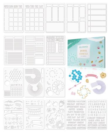 16Pcs Journal Stencils Set - Time Saving Bullet Journaling Supplies/Accessories Kit -Ultimate Productivity Planner Stencil for Bullet Journal Stencils A5 Dotted Journals