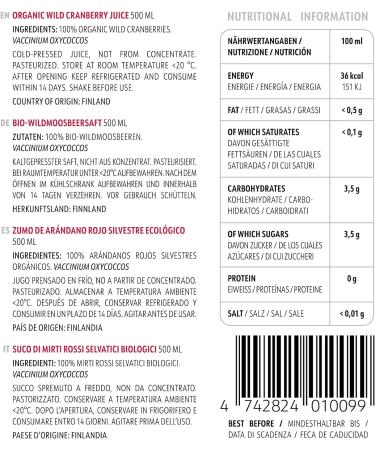 LOOV Organic Wild Cranberry Juice 500ml - Pure Fresh Cranberries, Polyphenols, No Added Sugar or Water - Wild-Crafted - Buy Online on SooperMarket.com