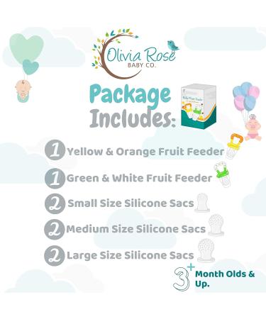 Baby Fruit Feeder Pacifier (2 Pack) for Toddler | BPA Free Silicone Teether | Soothing Gum Relief | Infant Teething Toy with Various Nipple Sizes - Buy Online on SooperMarket.com
