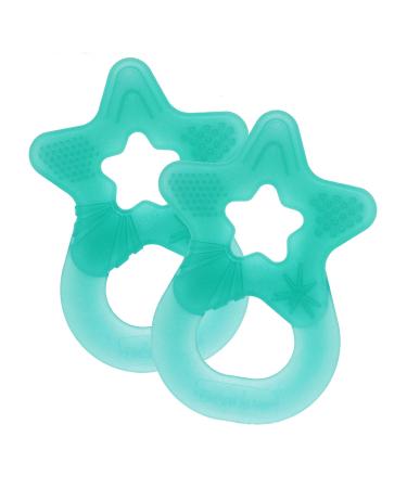 Dentistar Beißring 2 Set-Teether for Babies & toddlers from 3 months-Baby bite ring with a handle made of soft material for dental aid & massage-Made in Germany-Turquoise green