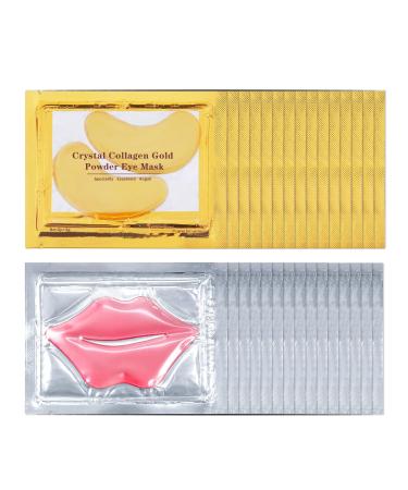 30 PCS Lip Mask Under Eye Mask 24K Gold Eye Mask Moisturizing Nourishing Lip Mask for Dry Lips Collagen Lip Mask Reduce Lip Lines Eye Patches for Puffy Eyes Dark Circles
