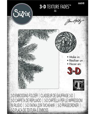 Sizzix Pine Branches 3-D Texture Fades Folder by Tim Holtz 666048 | Chapter 4 2022 Emboss Grey - Buy Online on SooperMarket.com