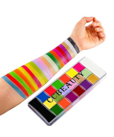 CCbeauty Professional Face Body Paint Set - 20 Colors for Halloween Neon Face Painting, SFX Cosplay & Costume Makeup | UV Glow + Classic Colors | Oil Based with 10 Brushes Included - Buy Online on SooperMarket.com