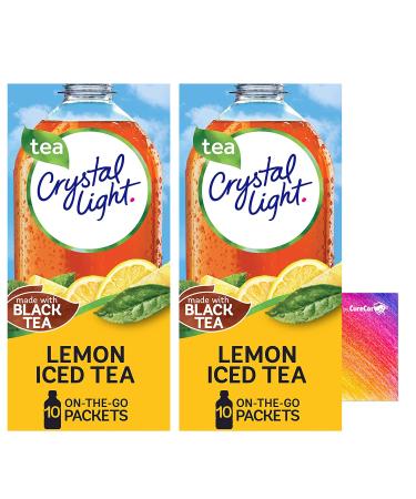 Crystal-Light On The Go Drink Mix - Two (2) Pack of 10pck/0.13oz Pouches - Sugar-Free Low-Calorie Refreshment Anytime Anywhere and One CureCor Collective Sticker! (Lemon Iced Tea)